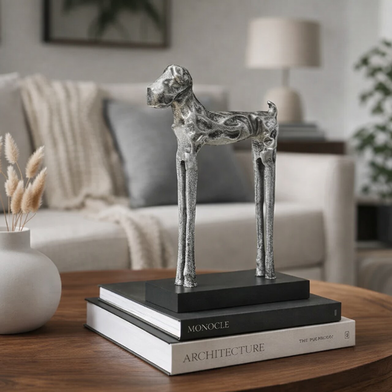 Tall Dog Figurine Sculpture | Modern Aluminum Decorative Animal Showpiece | Home & Office Decor | 5x2.4x8"
